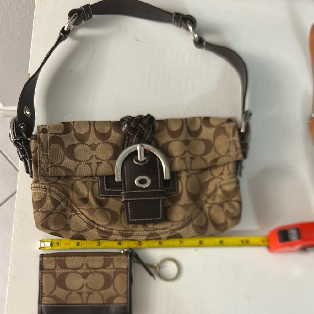 Coach Brown Monogram Shoulder Bag with Leather Trim
